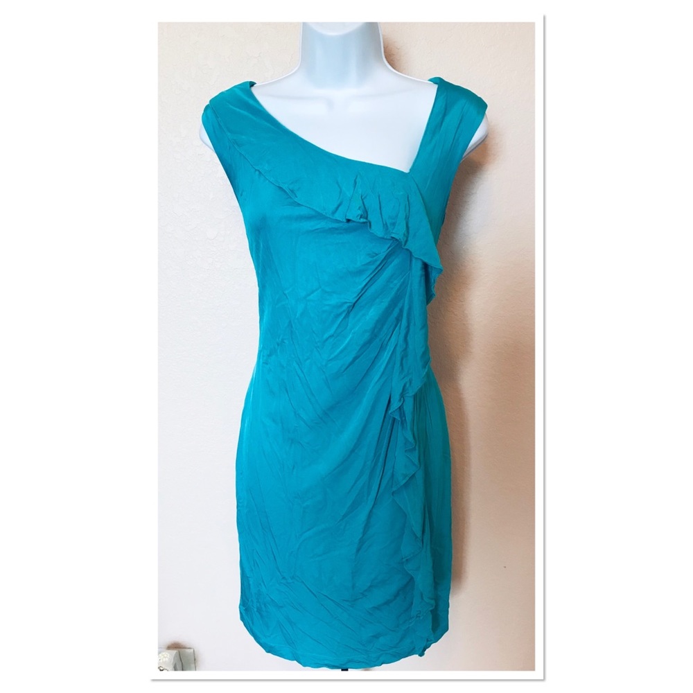 Julio Bright Blue Ruffle Front Cocktail Dress 8